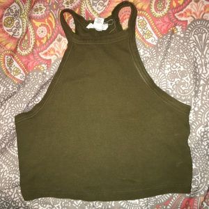Green halter top crop top